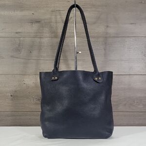 Hawks and Doves Navy Blue Pebble Leather Tote Bag